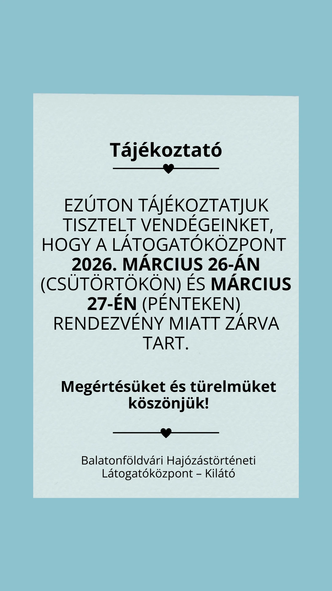 rendezvény miatt zárva